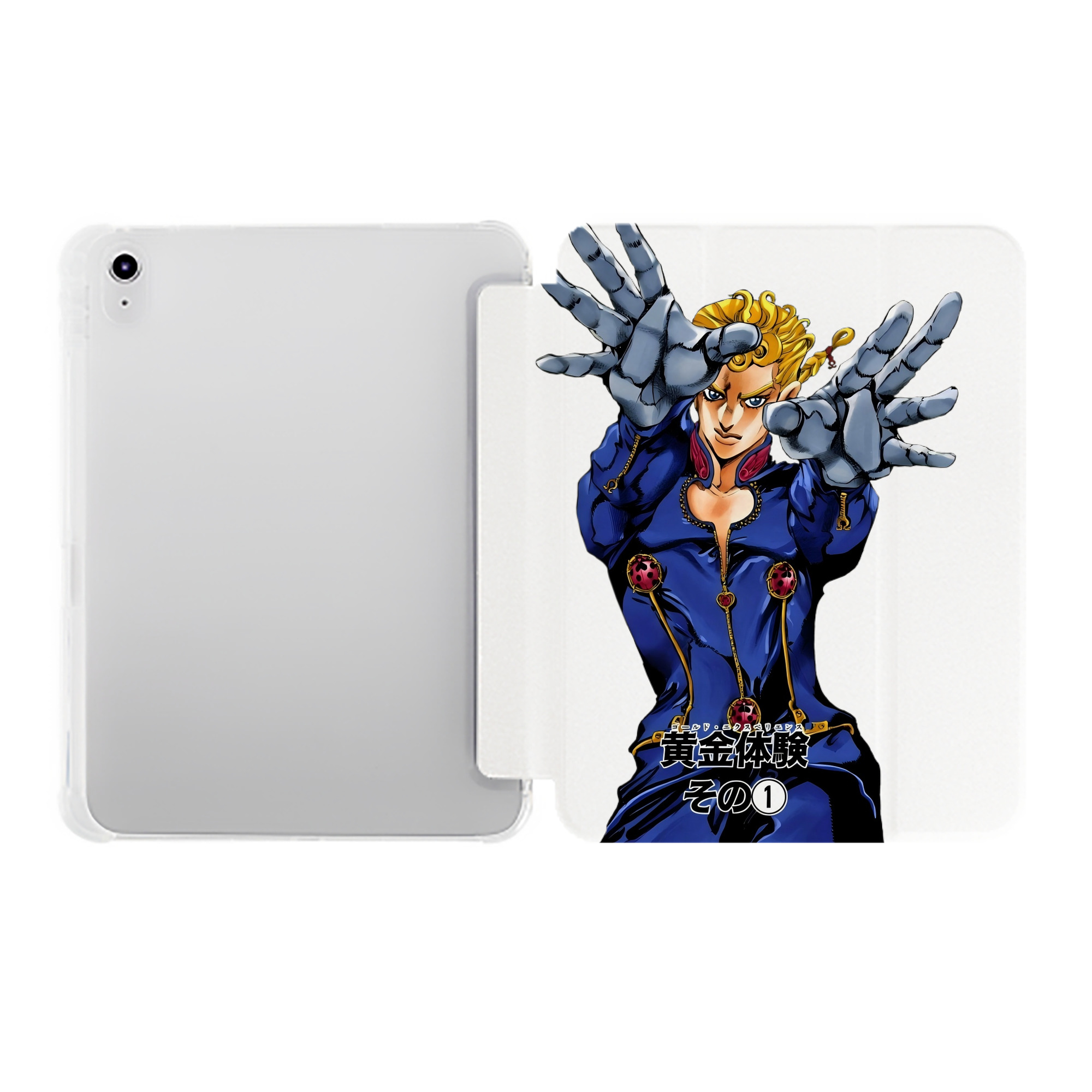 （画像用） ジョジョの奇妙な冒険 ジョルノ?ジョバァーナ JoJo's Bizarre Adventure Giorno Giovanna IPad ケース ペン収納付き 三つ折りスタンド PUレザー×シリコン 対応機種9.5/10.5/10.9インチ